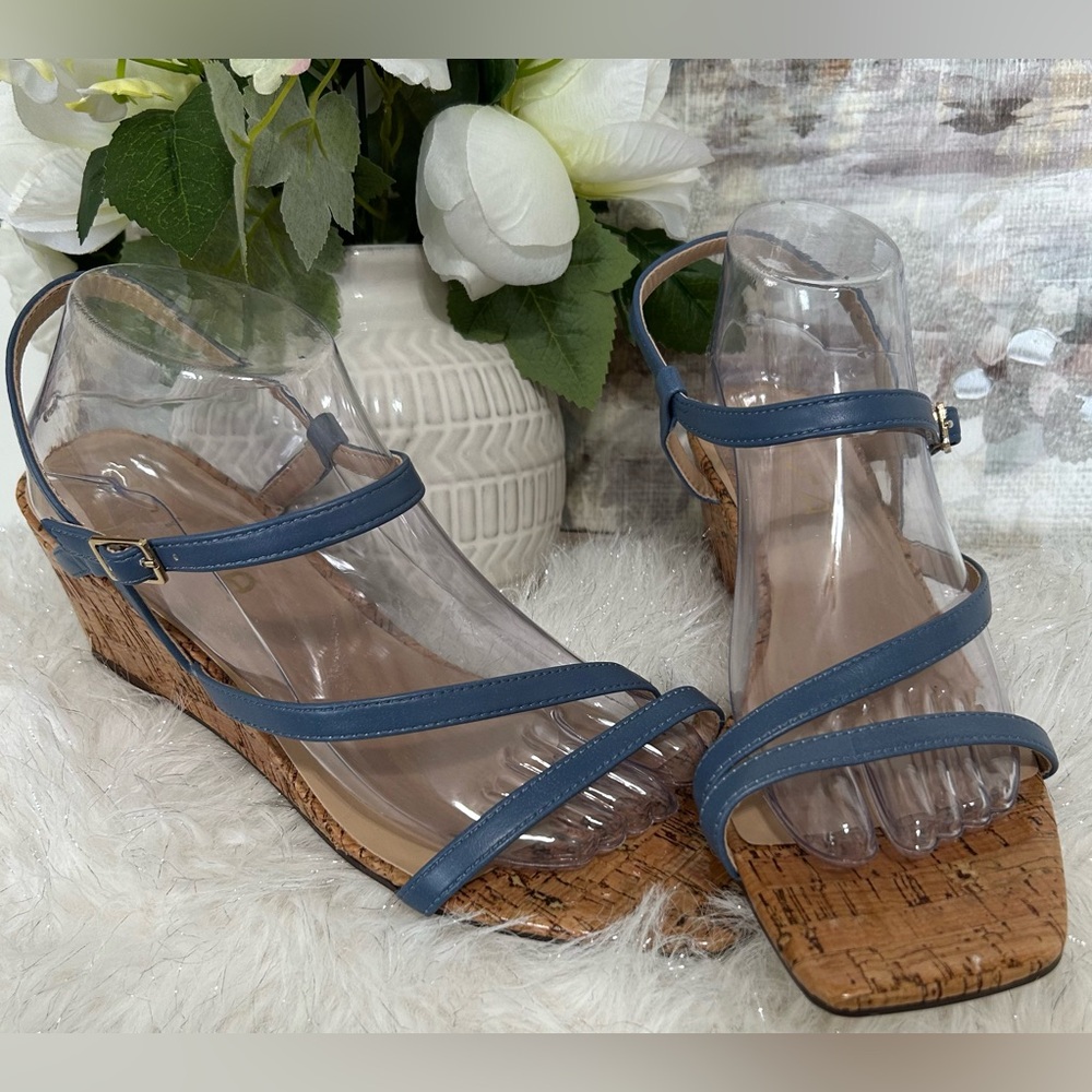 Unisa Blue Strappy Cork Wedge Sandals